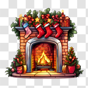 Christmas Fireplace - Festive Christmas Fireplace With Stockings Transparent PNG