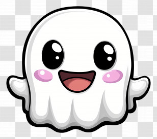 Kawaii Ghost - Cute Smiling Ghost Cartoon Illustration Transparent PNG