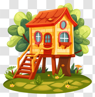 Playhouse - Treehouse With Wooden Stairs Illustration Transparent PNG