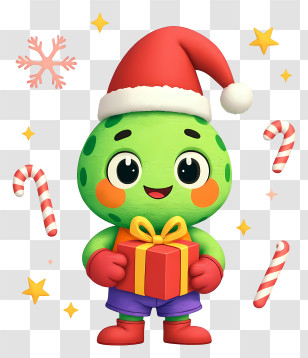 Plant Mascot Celebrating Christmas - Cute Green Mascot With Gift Transparent PNG