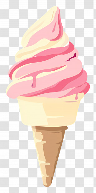Ice Cream - Pink And Yellow Ice Cream Cone Transparent PNG