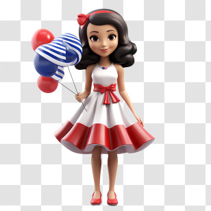 Costa Rica Independence Day - Animated Girl With Balloons Transparent PNG