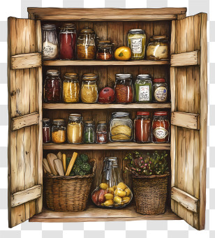 Food Storage - Pantry Shelf With Jars Transparent PNG