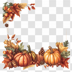 Thanksgiving - Autumn Frame With Pumpkins And Foliage Transparent PNG