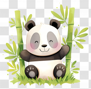 Cute Panda - Cute Cartoon Panda With Bamboo Transparent PNG