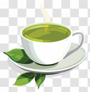 Green Tea Drink - Cup Of Green Tea With Fresh Leaves Transparent PNG