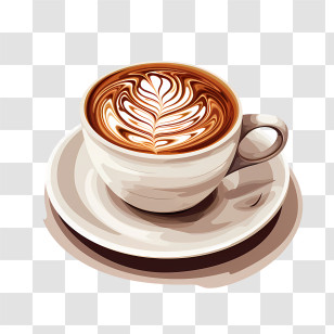 Cappuccino Day - Latte Art In A White Coffee Cup Transparent PNG