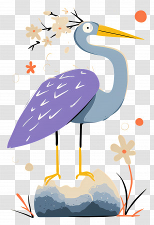 Cute Heron - Colorful Bird With Purple Wings Transparent PNG