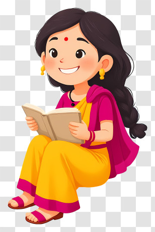 Indian Woman Reading Book - Smiling Girl Reading In Sari Transparent PNG
