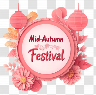 Mid Autumn Festival - Mid-Autumn Festival Banner With Lanterns And Floral Design Transparent PNG