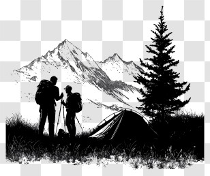 Hiker Silhouette - Camping Silhouette With Mountains Transparent PNG