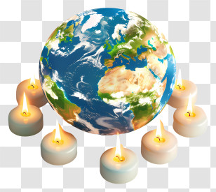 Earth Hour - Earth Surrounded By Candles Illustration Transparent PNG