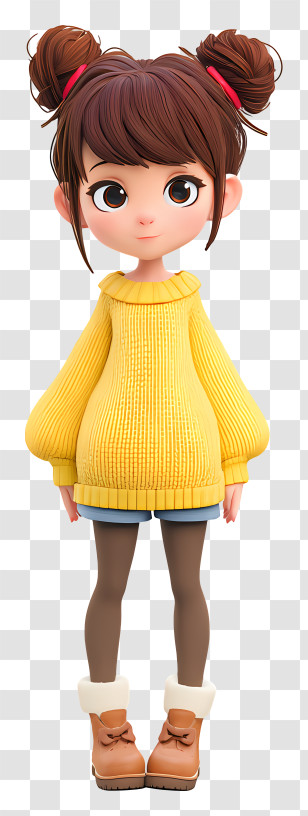Anime Girl Shy - Character In Yellow Sweater And Boots Transparent PNG