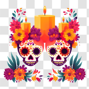 Dia De Los Muertos
 - Day Of The Dead Skulls With Candles And Flowers Transparent PNG