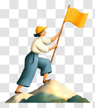 Woman On Mountain Top - Woman Reaching The Summit With Flag Transparent PNG