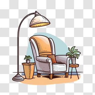 Couch And Lamp - Cozy Seating Corner With Reading Lamp And Plants Transparent PNG