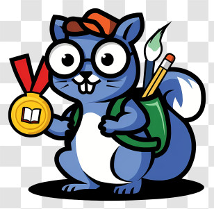 Cartoon Squirrel Student - Blue Squirrel Student With Medal Transparent PNG