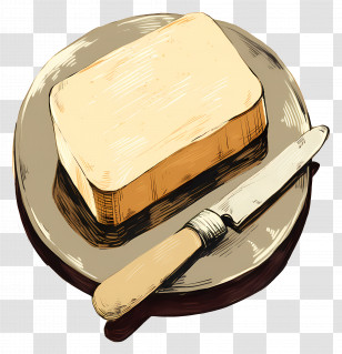 Butter - Rustic Butter And Knife On Wooden Plate Transparent PNG