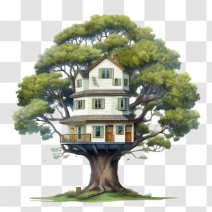 Tree House - Beautiful Treehouse Amidst Green Canopy Transparent PNG