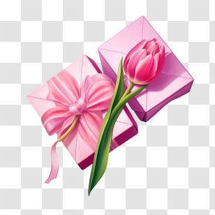 Pink Gift Box - Pink Gift Boxes With Tulip Flower Illustration Transparent PNG