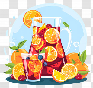 Sangria - Pitcher And Glass With Fruit Punch Transparent PNG