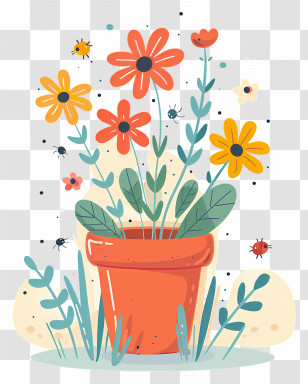 Flower Pot - Illustration Of Potted Flowers With Vibrant Blooms Transparent PNG