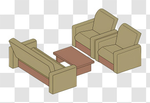Icon - Green Sofa And Armchairs With A Wooden Table Set Transparent PNG
