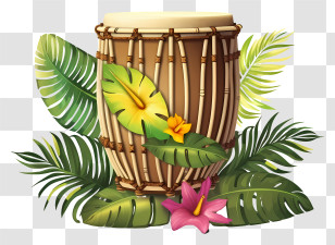 Tropical Drum - Bamboo Drum With Floral And Leaf Accents Transparent PNG