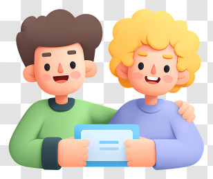 People Sharing Collaborative Moment - Two Boys Holding Tablet Together Transparent PNG
