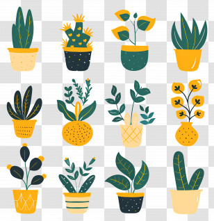 Flowers In Pots - Cute Potted Plants Doodle Illustration Transparent PNG