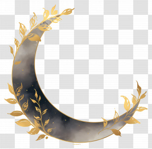 Crescent Moon - Elegant Crescent Moon Decoration With Gold Leaves Transparent PNG