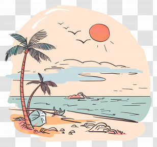 Beach Scene - Tropical Beach Scene Illustration Transparent PNG