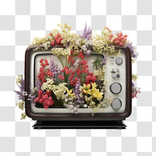 Old Tv - Vintage TV With Blooming Flowers Transparent PNG