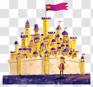 Cartoon King - Yellow Castle With Flag Illustration Transparent PNG