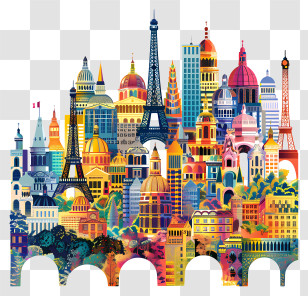 Paris - Colorful Collage Of International Landmarks Transparent PNG