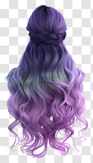Long Hair Wig - Beautiful Purple Ombre Wavy Hair Transparent PNG