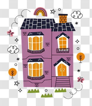 Purple House - Small Cute Doodle House Transparent PNG