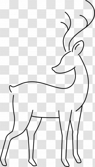 Line Deer - Simple Deer Outline Illustration With Antlers Transparent PNG