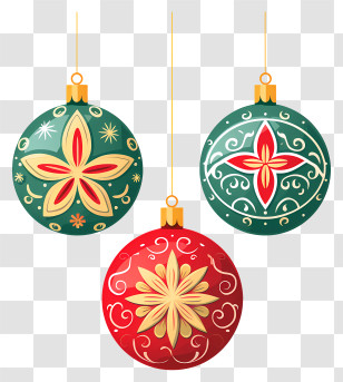 Red And Green Ornaments - Elegant Red And Green Holiday Ornaments Transparent PNG