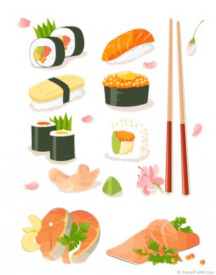 Sushi Japanese Cuisine California Roll Seafood - Fish Vector Free Transparent PNG