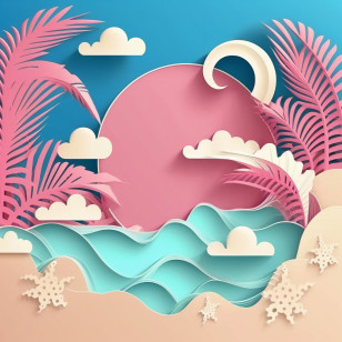 Summer Vacation
 - Sunset Beach Scene With Palm Trees Transparent PNG