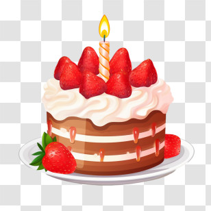 Birthday Cake - Strawberry Birthday Cake With Single Candle Transparent PNG