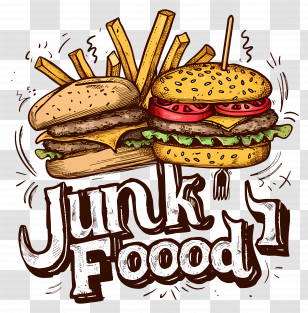 National Junk Food Day - Junk Food Illustration With Burgers And Fries Transparent PNG