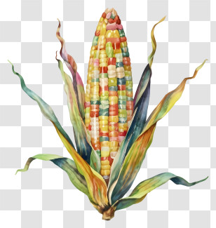 Corn On The Cob Painting - Multicolored Corn Cob Artwork Transparent PNG