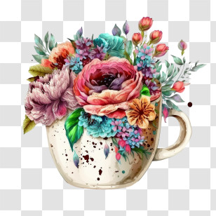 Coffee Cup
 - Floral Mug With Colorful Flowers Transparent PNG