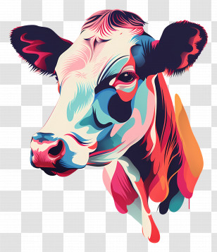 Cow Head - Colorful Cow Illustration In Modern Art Style Transparent PNG