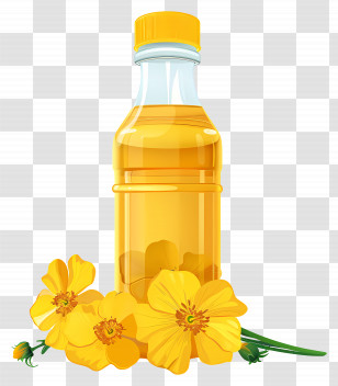 Canola Oil - Yellow Bottled Oil With Flowers Illustration Transparent PNG