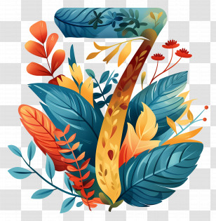Number 7 - Botanical Illustration Of The Number Seven Transparent PNG