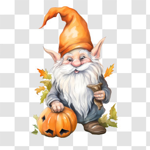 Gnome - Festive Halloween Gnome With A Carved Pumpkin Transparent PNG
