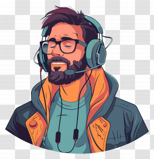 Podcaster - Man Wearing Gaming Headphones Transparent PNG